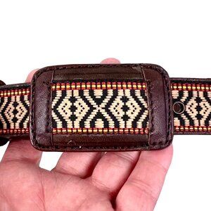 Womens Handcrafted El Colotlense Leather & Woven Pattern Belt Adjustable Buckle